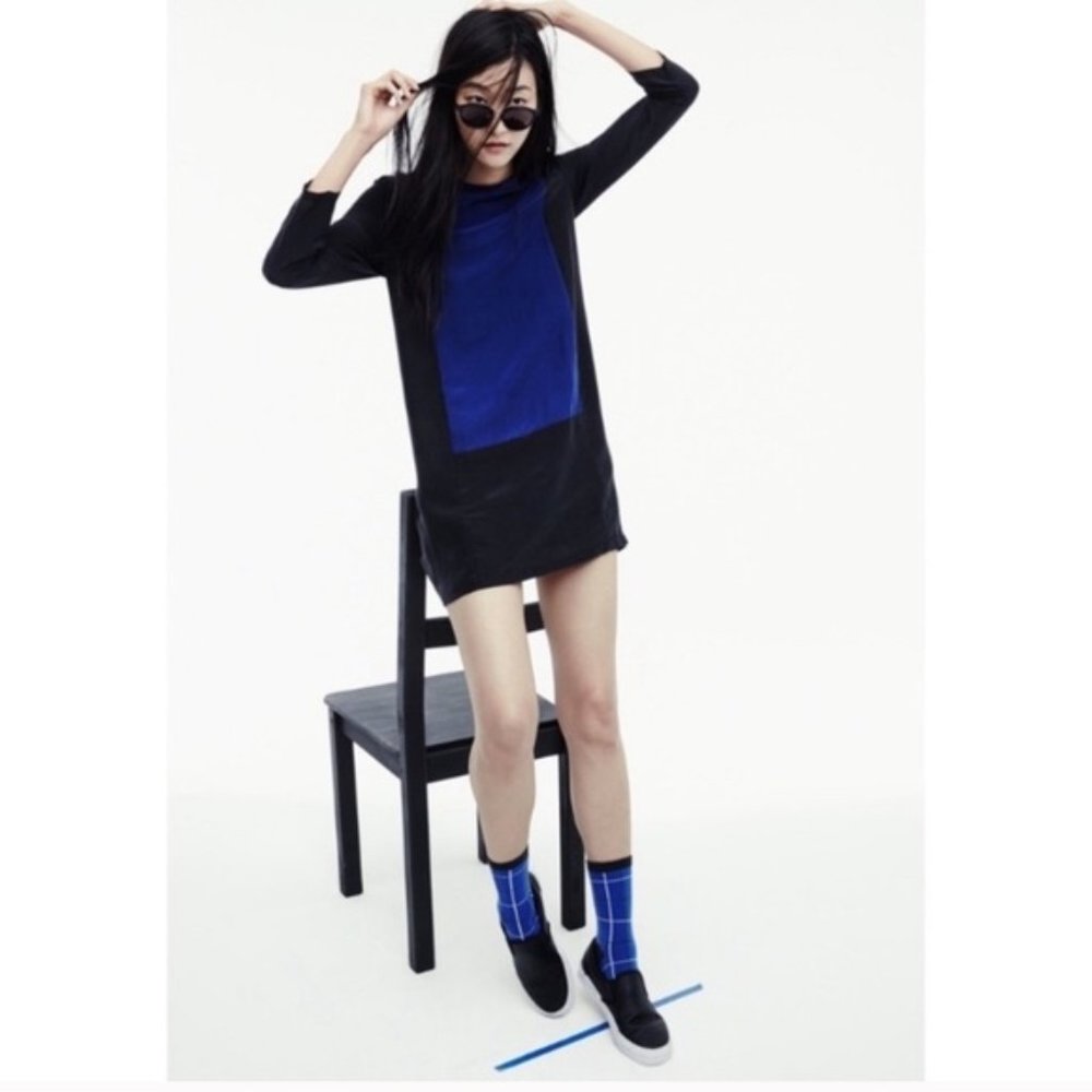 Madewell Silk Centerpiece Dress Blue Colorblock